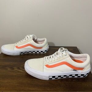 Vans Skate Old Skool Checkerboard White & Orange Skate Shoes 6.5 Men
